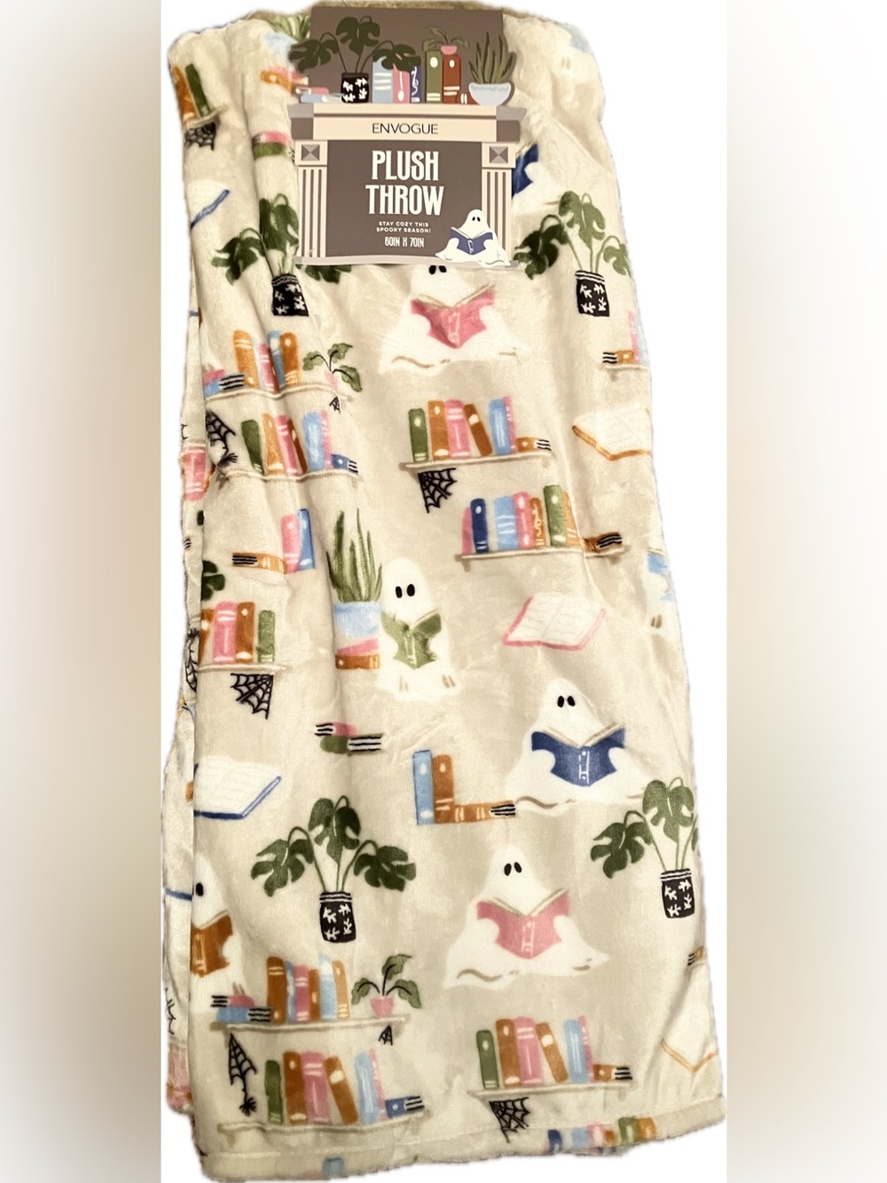 EnVogue Spooky Season Reading Ghosts Books Plush Throw Blanket 60x70 NWT